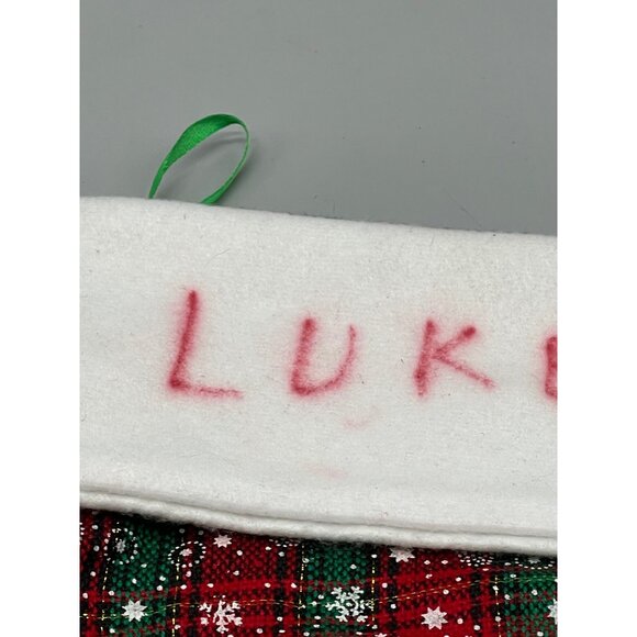 Christmas holiday stocking set 2 red green snowflakes hooks plaid soft felt READ - Picture 4 of 8